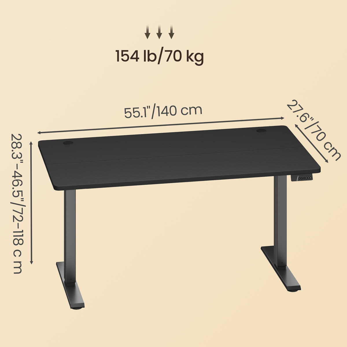 Height Adjustable Desk, Electric Standing Desk, 4 Memory Heights, Sedentary Reminder, 55.1 x 27.6 Inches, Black