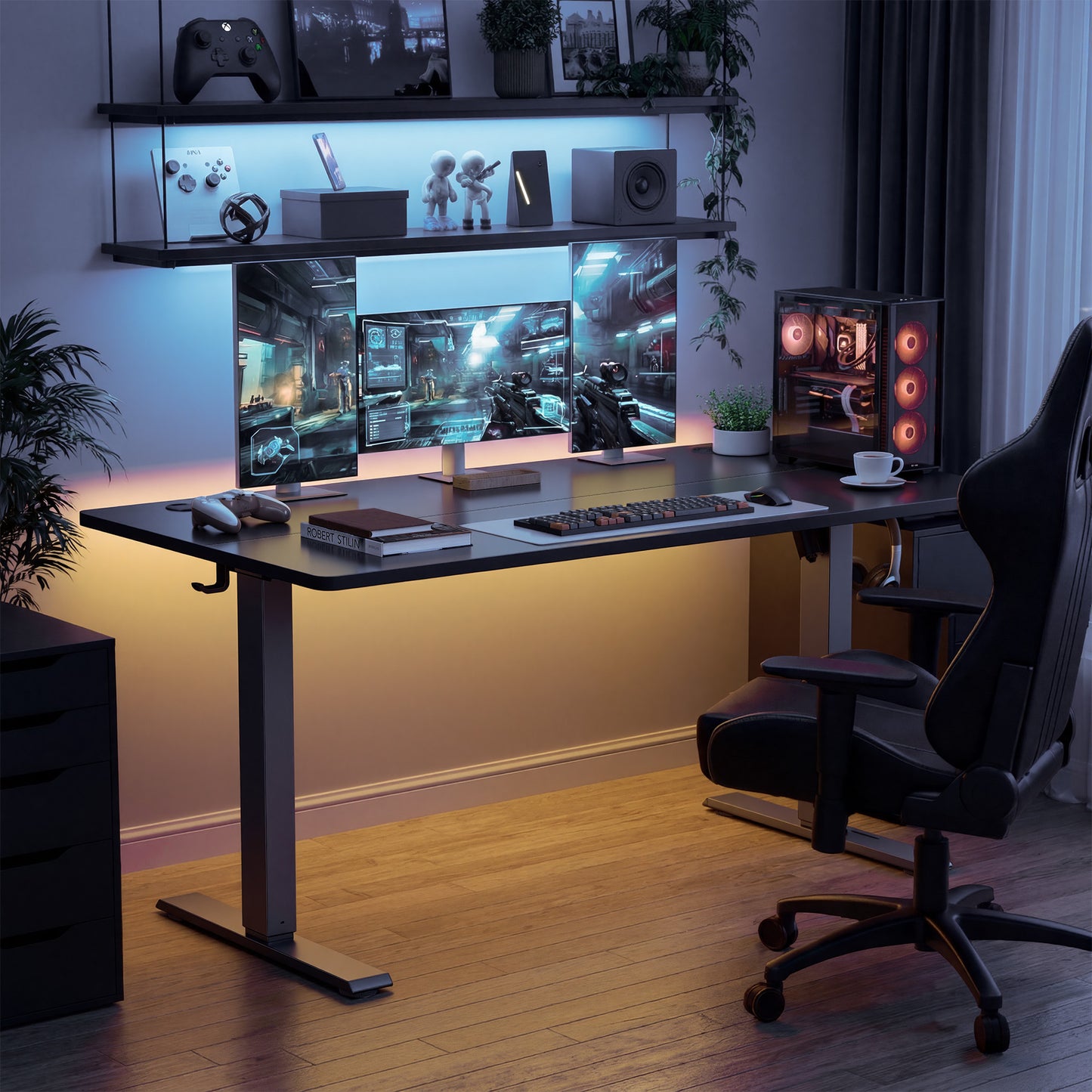 Height Adjustable Desk, Electric Standing Desk, 4 Memory Heights, Sedentary Reminder, 55.1 x 27.6 Inches, Black
