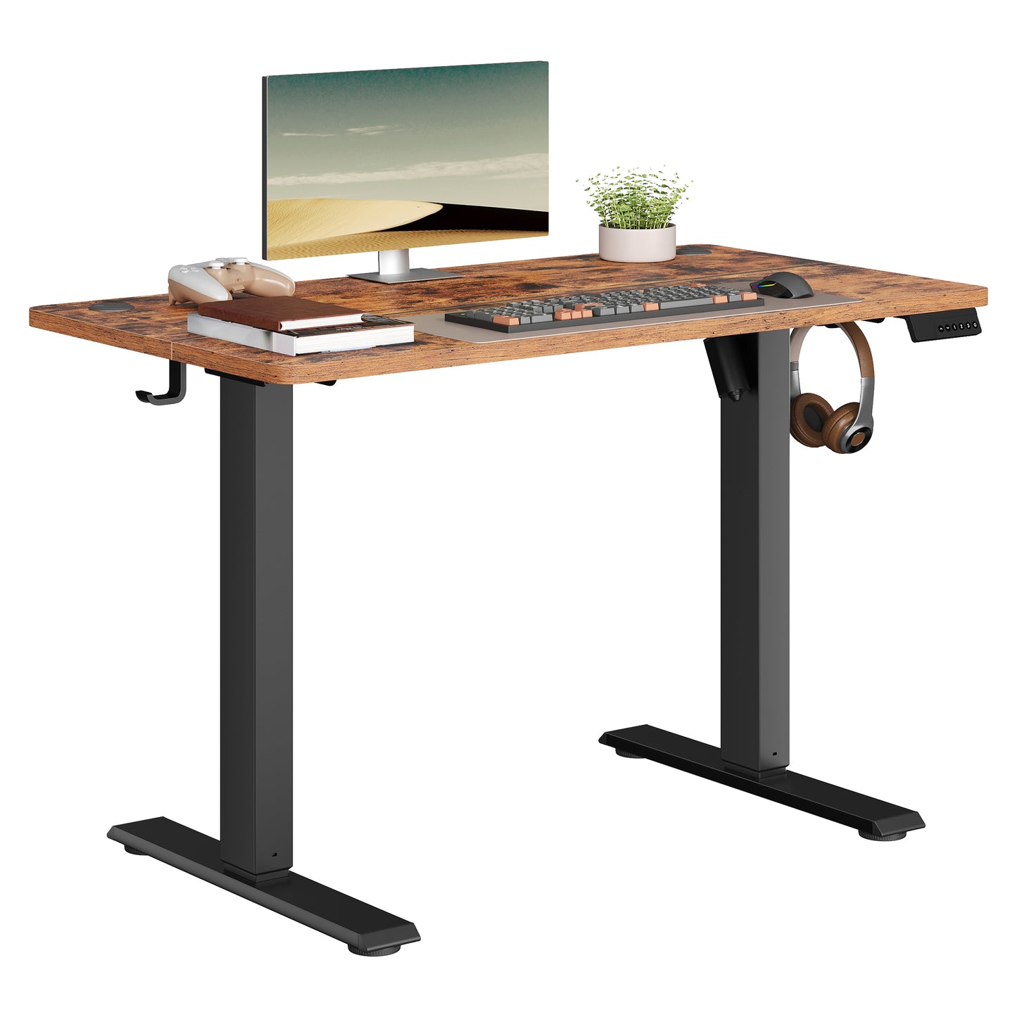Height Adjustable Desk, Electric Standing Desk, 4 Memory Heights, Sedentary Reminder, 55.1 x 27.6 Inches, Rustic Brown