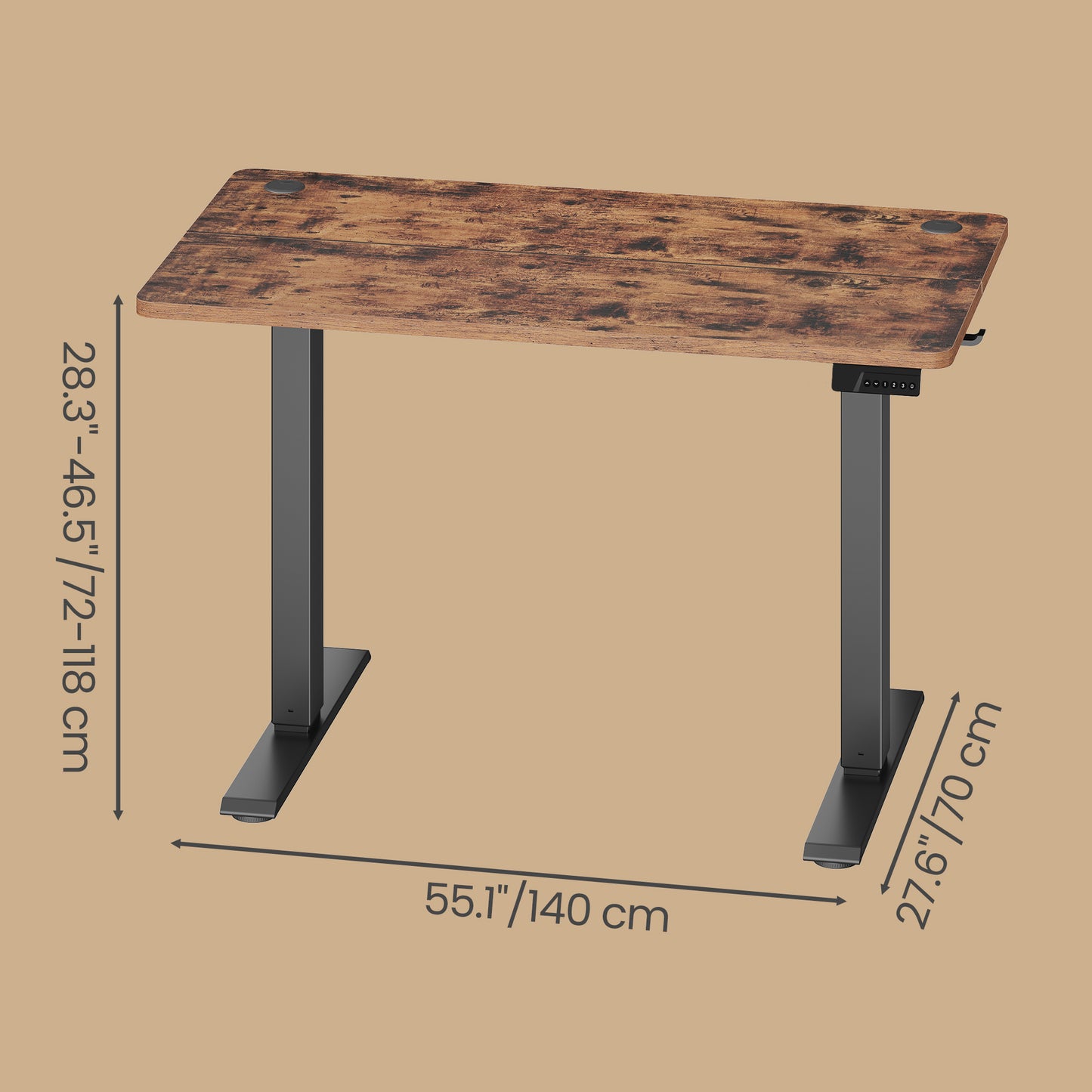 Height Adjustable Desk, Electric Standing Desk, 4 Memory Heights, Sedentary Reminder, 55.1 x 27.6 Inches, Rustic Brown