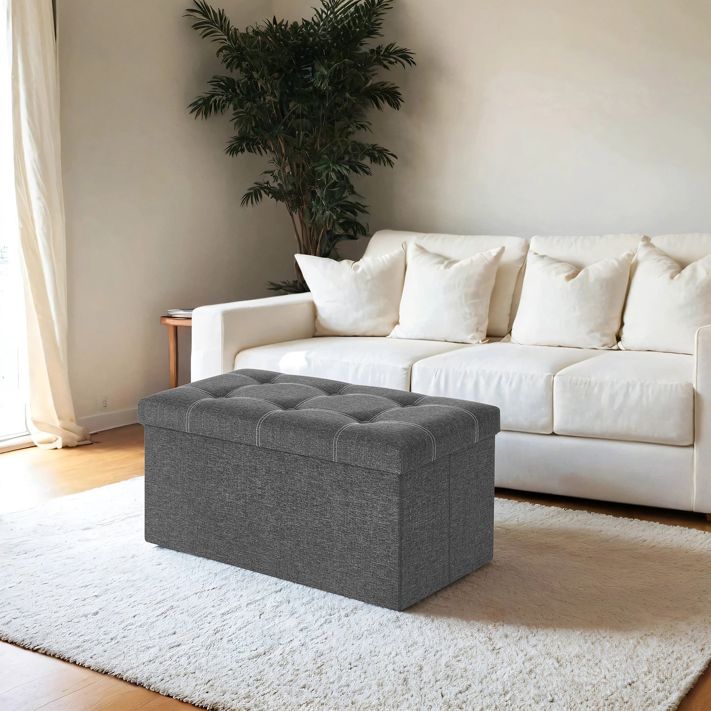 Storage Ottoman - Foldable Design, 660lb Capacity, 21 Gal Storage, Multi-Functional Bench for Living Room, Bedroom, Dark Gray