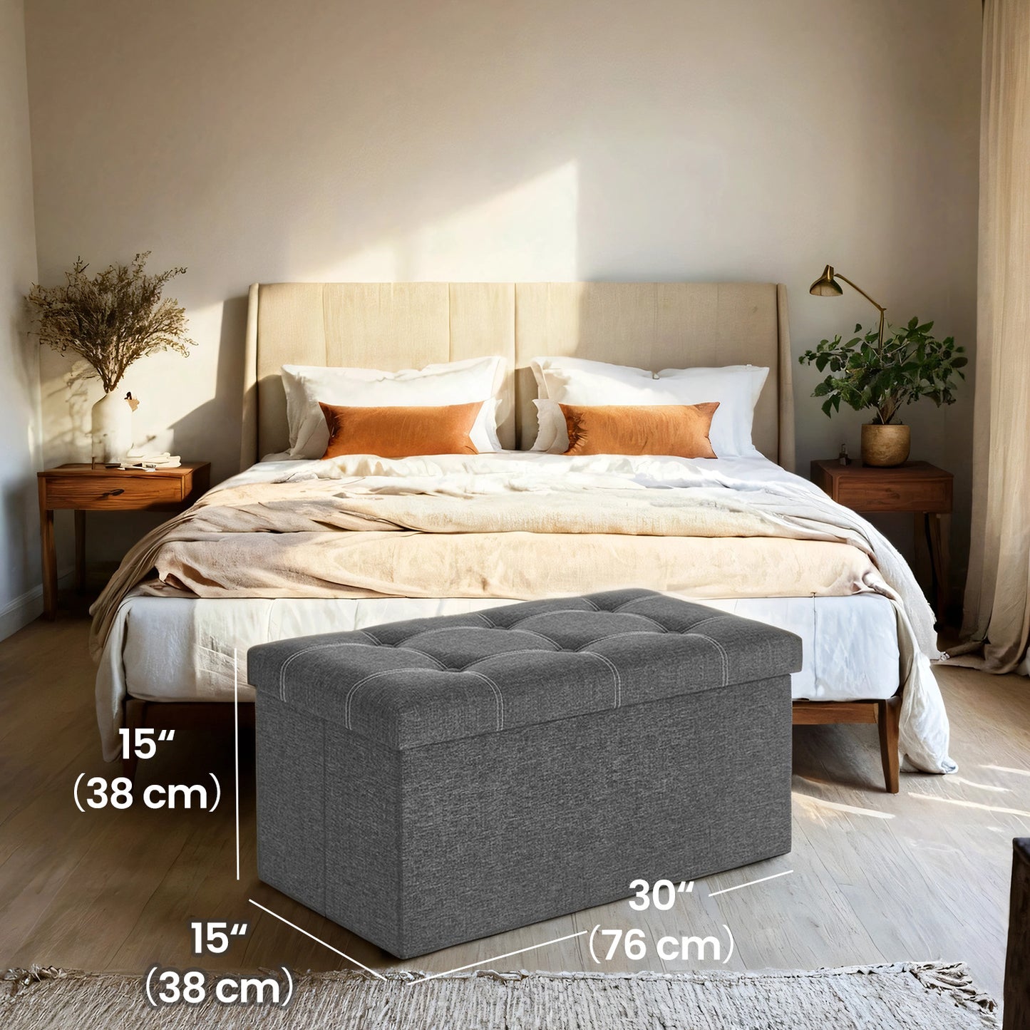 Storage Ottoman - Foldable Design, 660lb Capacity, 21 Gal Storage, Multi-Functional Bench for Living Room, Bedroom, Dark Gray
