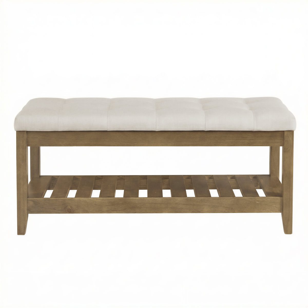 Storage Ottoman with Solid Wood Frame, Upholstered End of Bed Bench, Tufted Cushion Window Seat, for Living Room Bedroom, Summer Sand