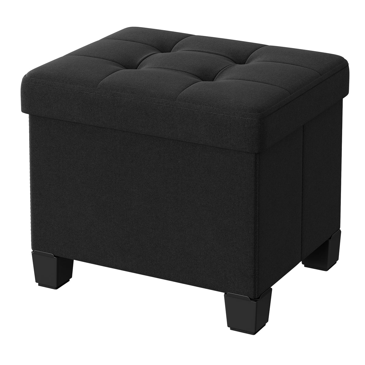 LEDREM Collapsible Storage Ottoman, Upholstered Foot Stool with Cushion, 15.8 x 12.6 x 13.2 Inches, Black