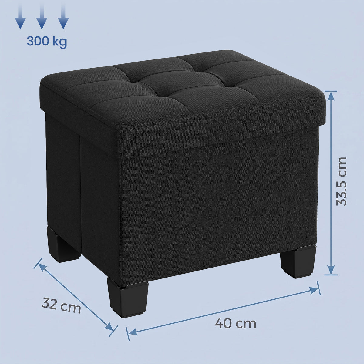 LEDREM Collapsible Storage Ottoman, Upholstered Foot Stool with Cushion, 15.8 x 12.6 x 13.2 Inches, Black