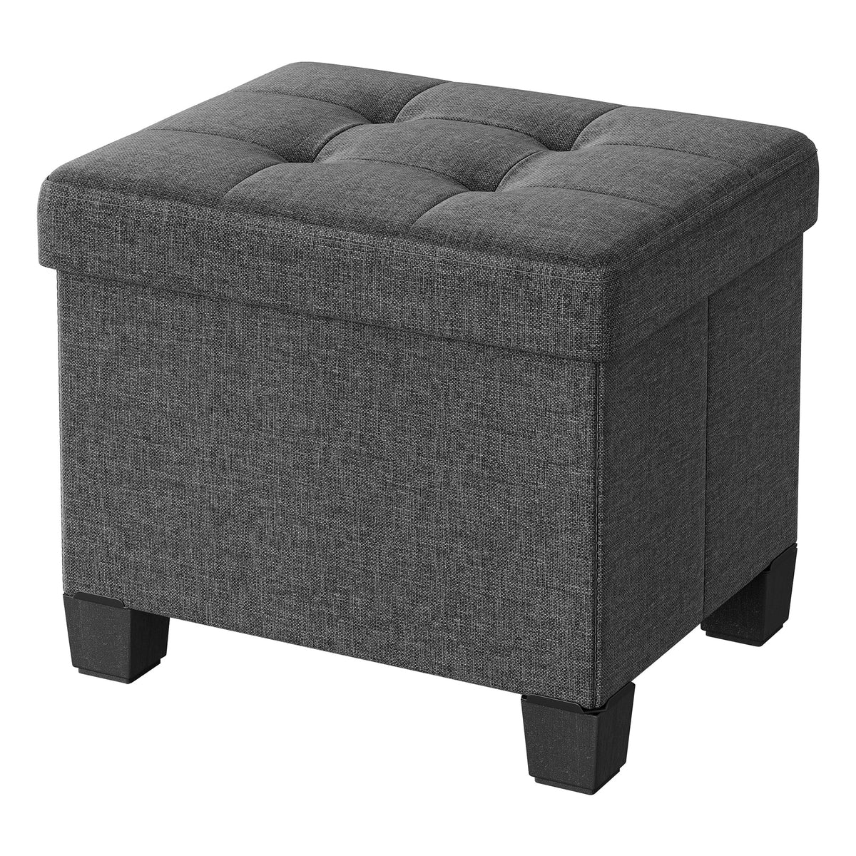 LEDREM Collapsible Storage Ottoman, Upholstered Foot Stool with Cushion, 15.8 x 12.6 x 13.2 Inches, Gray and Black