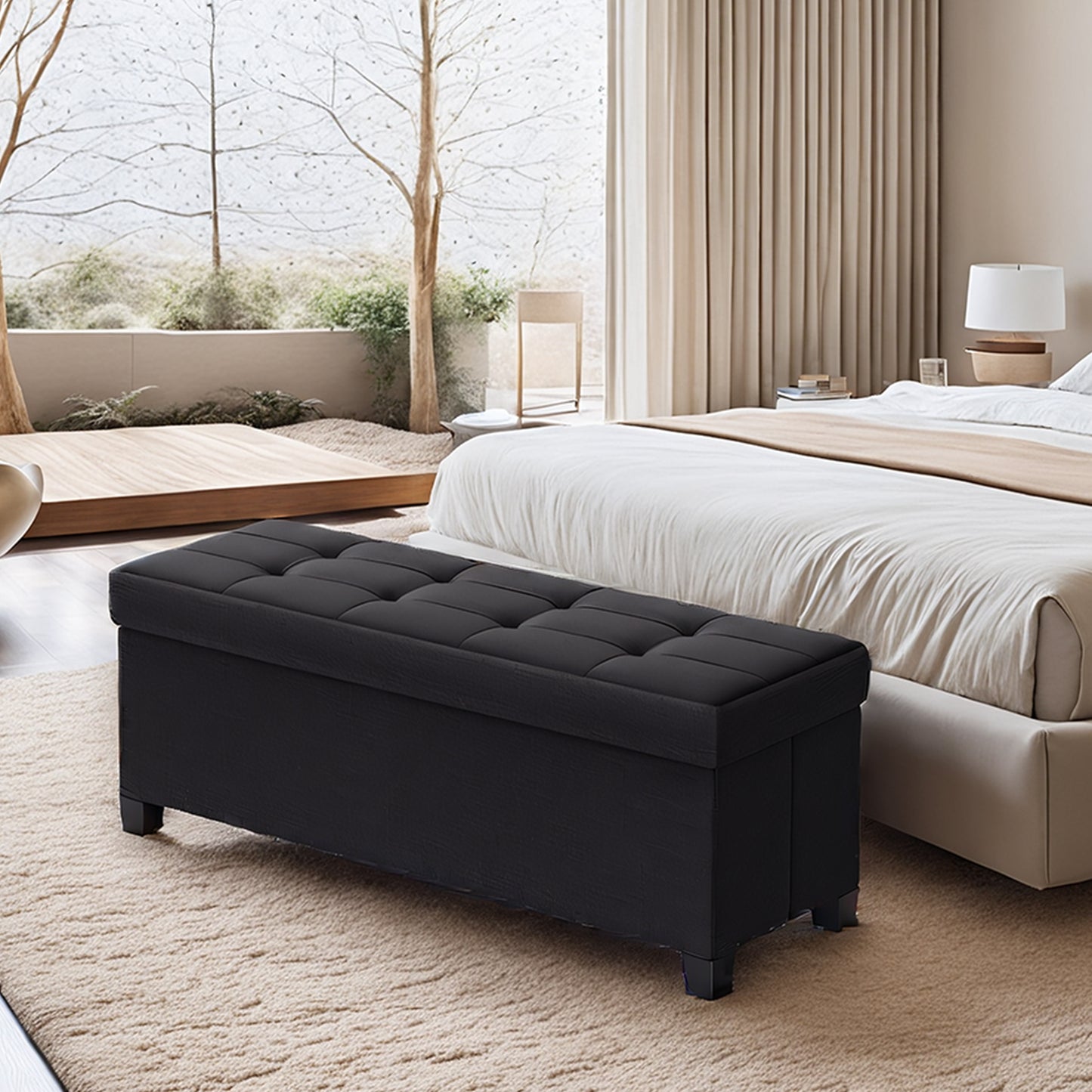 Foldable Storage Ottoman Bench with Removable Divider & Non-Slip Legs, 30-Gallon Capacity, Supports 660 lb, for Living Room，Bedroom, Ink Black