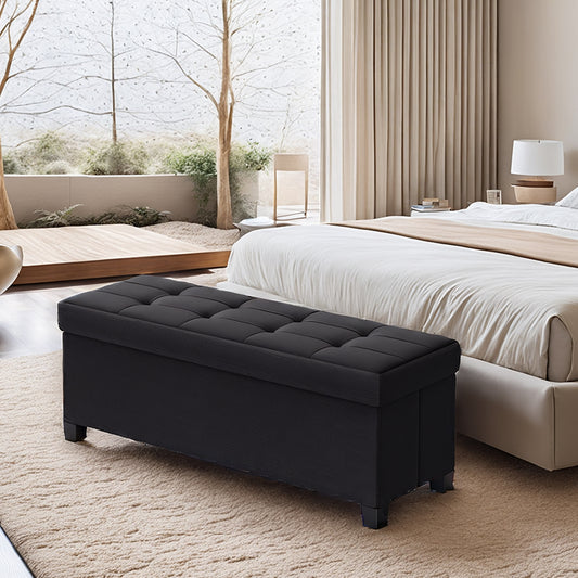 Foldable Storage Ottoman Bench with Removable Divider & Non-Slip Legs, 30-Gallon Capacity, Supports 660 lb, for Living Room，Bedroom, Ink Black