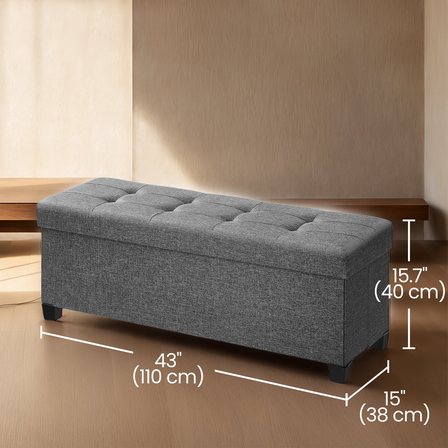 Foldable Storage Ottoman Bench with 660lb Capacity, 30-Gallon Storage, Linen-Look Fabric, Multi-Functional Footrest, Seat, Slate Gray