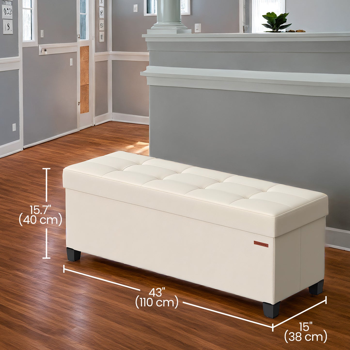 Luxury Foldable Storage Ottoman - 43" Multi-Functional Bench, 660lb Capacity, 30-Gallon Organizer, Cream White