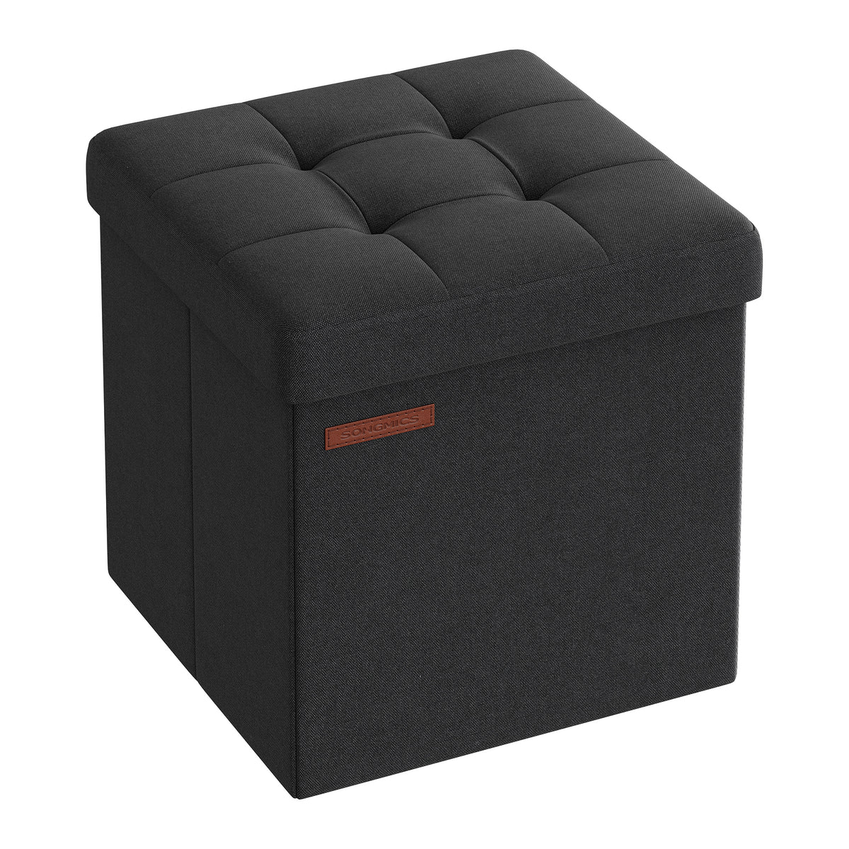 LEDREM Small Folding Storage Stool Bench, Footstool with Storage Box for Living Room, Bedroom or Dorm, Black
