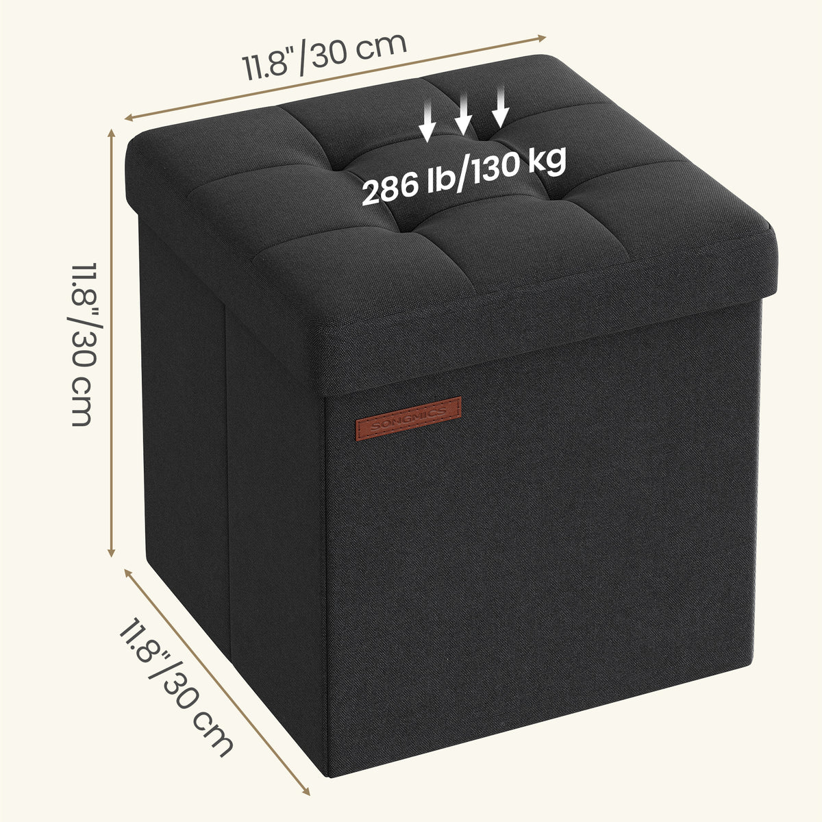 LEDREM Small Folding Storage Stool Bench, Footstool with Storage Box for Living Room, Bedroom or Dorm, Black