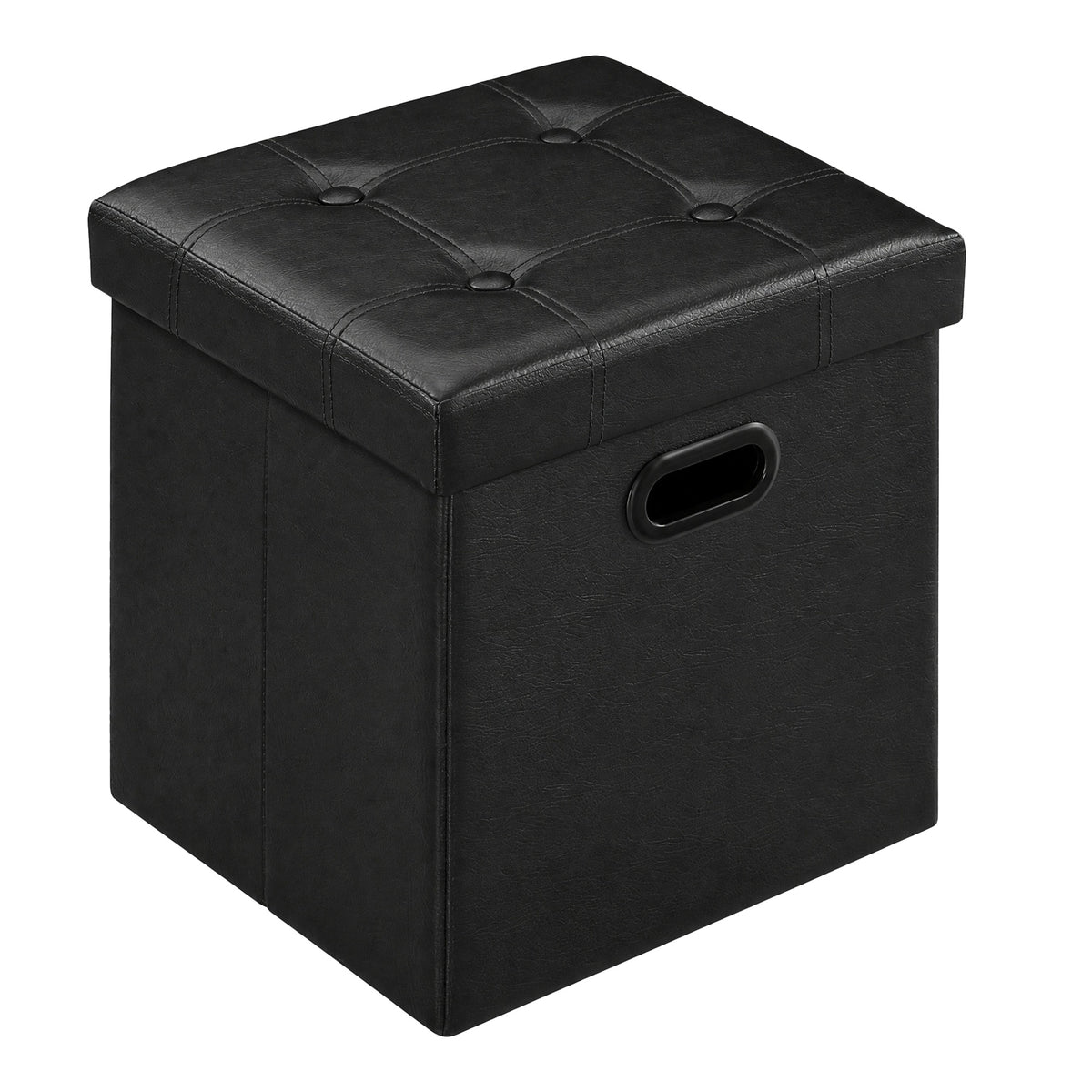 LEDREM 15 Inches Ottoman with Storage, Footstool, Grommet Handles, PVC Leather, for Dorm Room, Living Room, Bedroom, Black