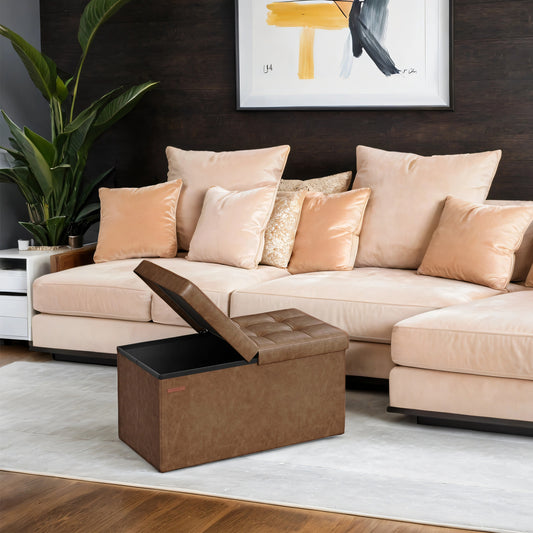 Storage Ottoman - 30" Flip-Top Bench, 660lb Capacity, 24-Gallon Storage, Synthetic Leather, Multi-Functional, Coffee Brown