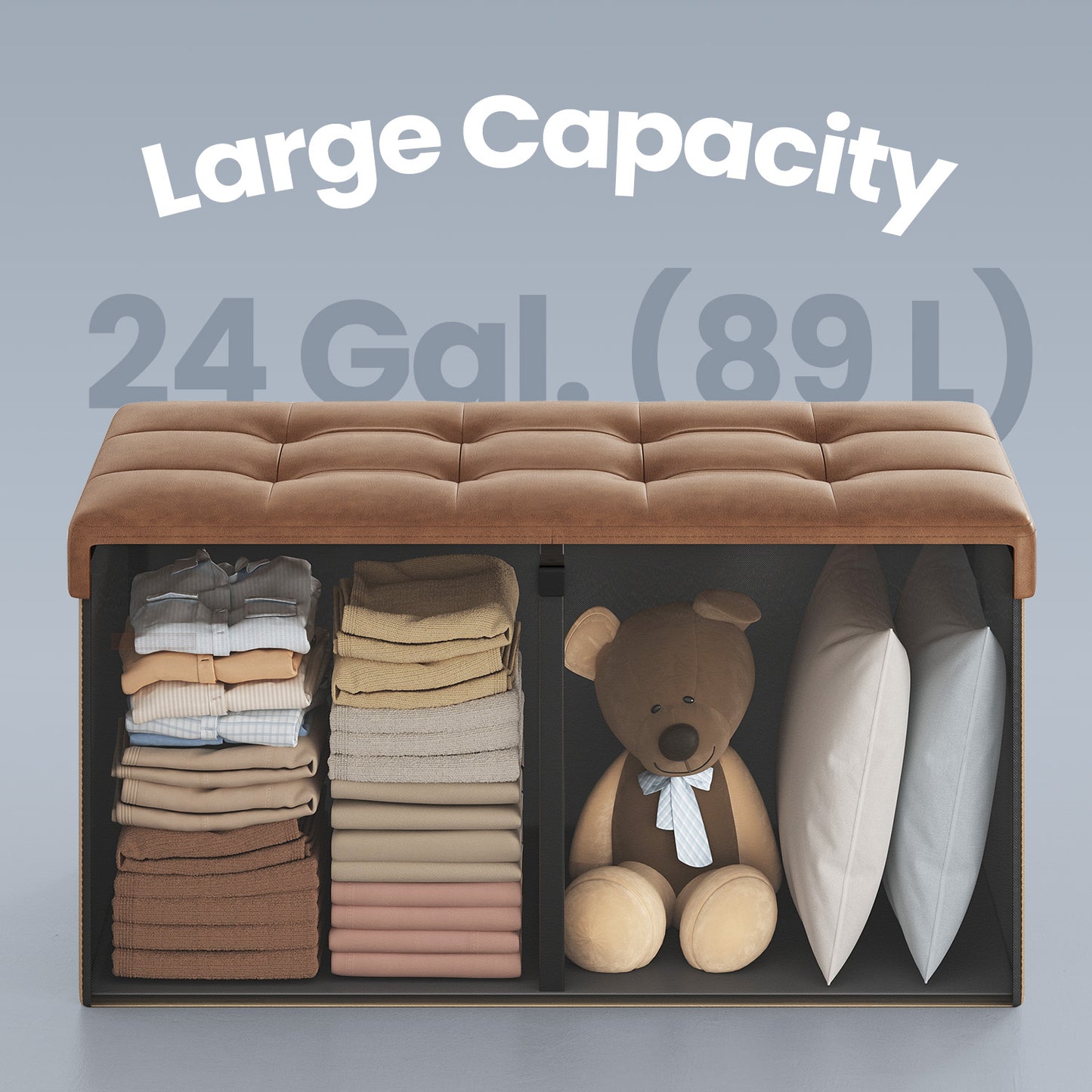 Storage Ottoman - 30" Flip-Top Bench, 660lb Capacity, 24-Gallon Storage, Synthetic Leather, Multi-Functional, Coffee Brown