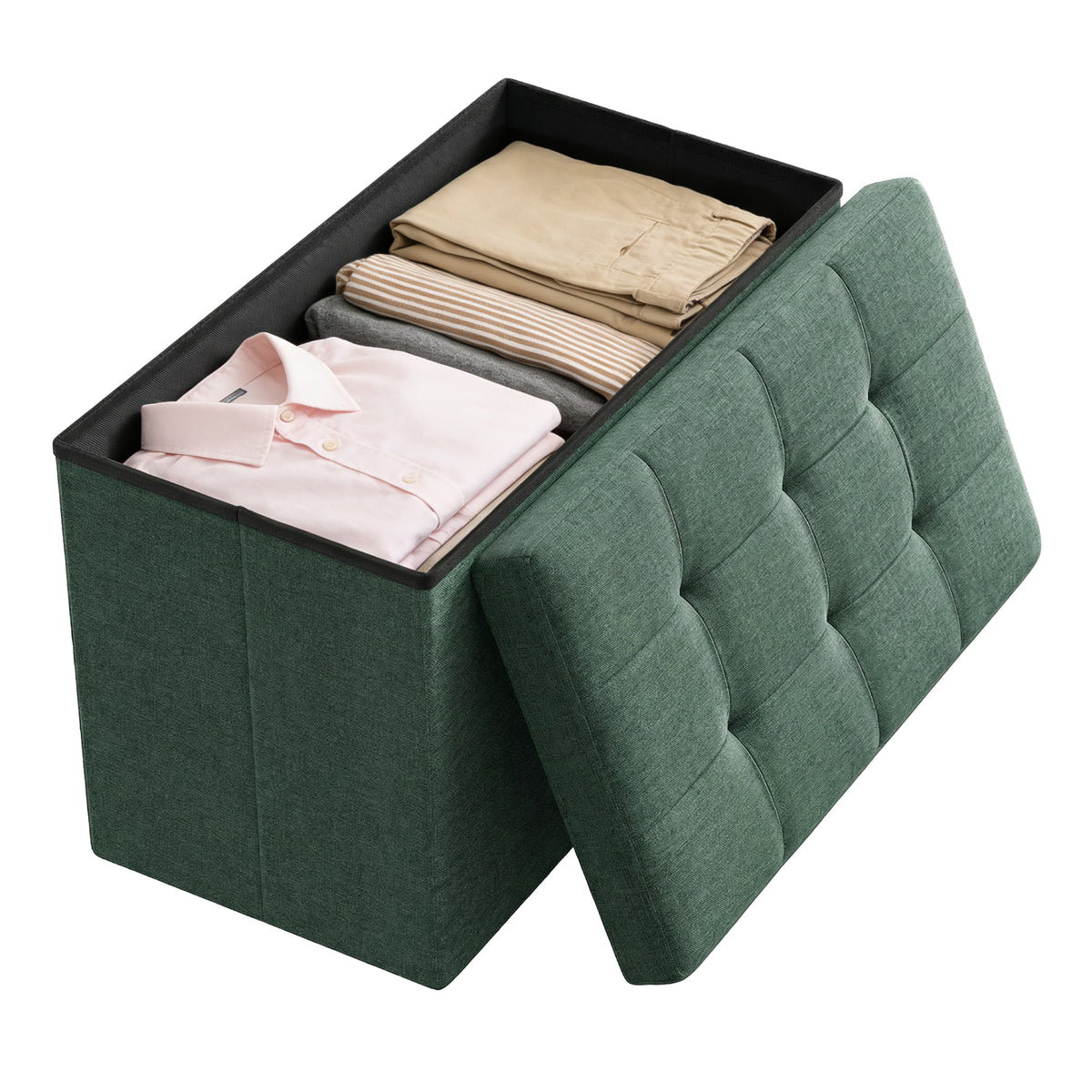 LEDREM Upholstered Storage Chest, 29.9 x 15 x 15 in, Ottoman Bench for Bedroom, Entryway, Living Room, Green