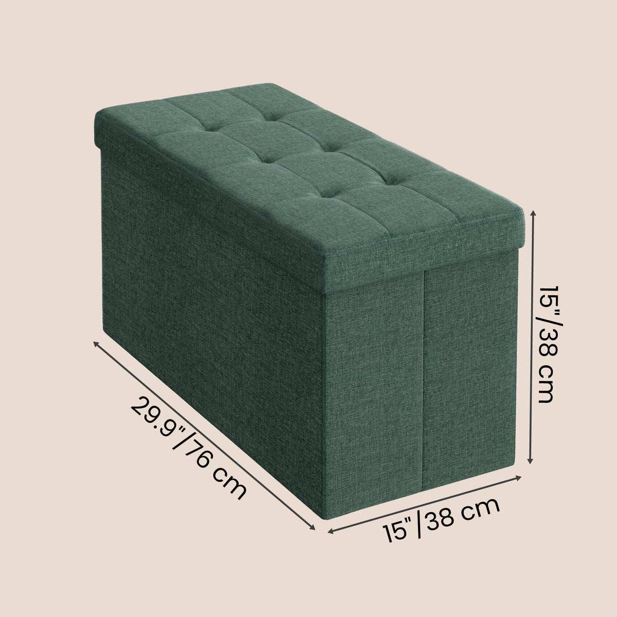 LEDREM Upholstered Storage Chest, 29.9 x 15 x 15 in, Ottoman Bench for Bedroom, Entryway, Living Room, Green