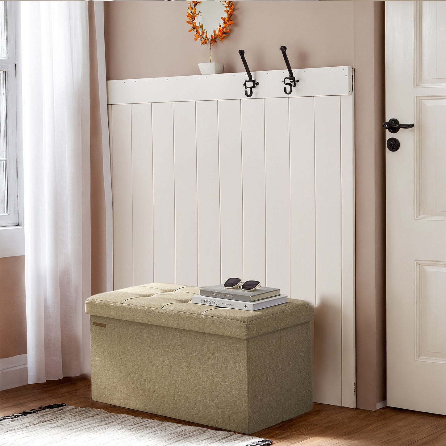 Collection Storage Ottoman - 30" Multi-Functional Bench, 660lb Capacity, 24-Gallon Storage, Linen-Look Fabric, Camel Brown