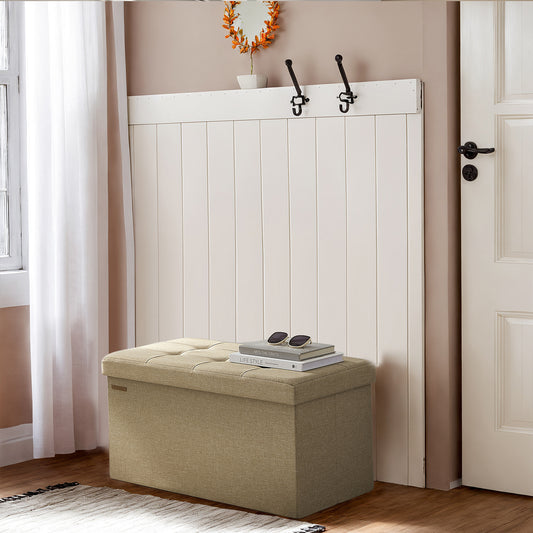 Collection Storage Ottoman - 30" Multi-Functional Bench, 660lb Capacity, 24-Gallon Storage, Linen-Look Fabric, Camel Brown