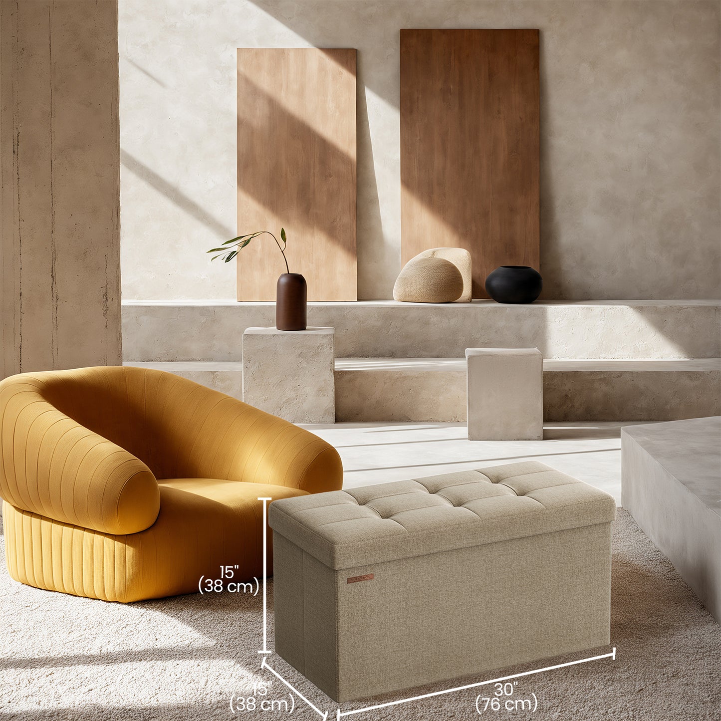 Collection Storage Ottoman - 30" Multi-Functional Bench, 660lb Capacity, 24-Gallon Storage, Linen-Look Fabric, Camel Brown