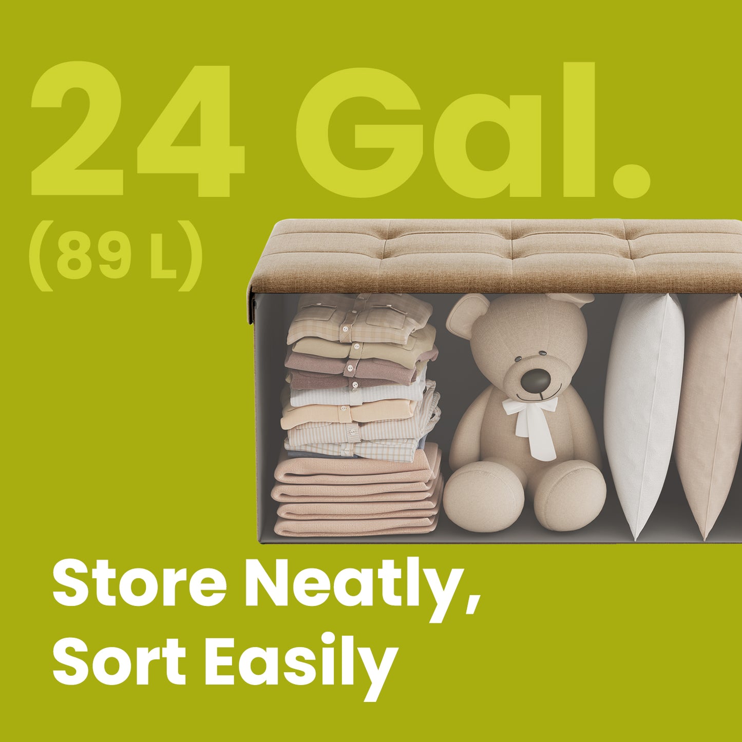 Collection Storage Ottoman - 30" Multi-Functional Bench, 660lb Capacity, 24-Gallon Storage, Linen-Look Fabric, Camel Brown
