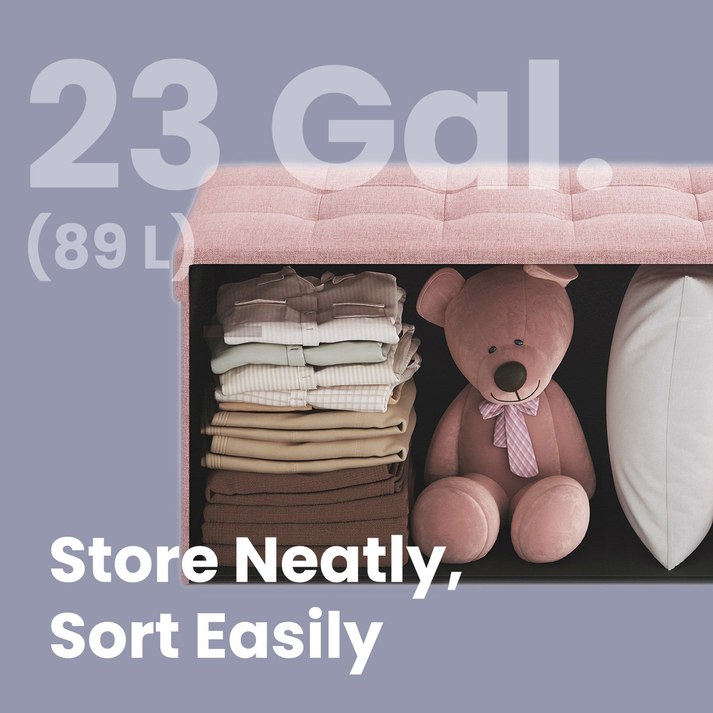 Storage Ottoman - 30" Multi-Functional Bench, 660lb Capacity, 24-Gallon Storage, Linen-Look Fabric, Jelly Pink