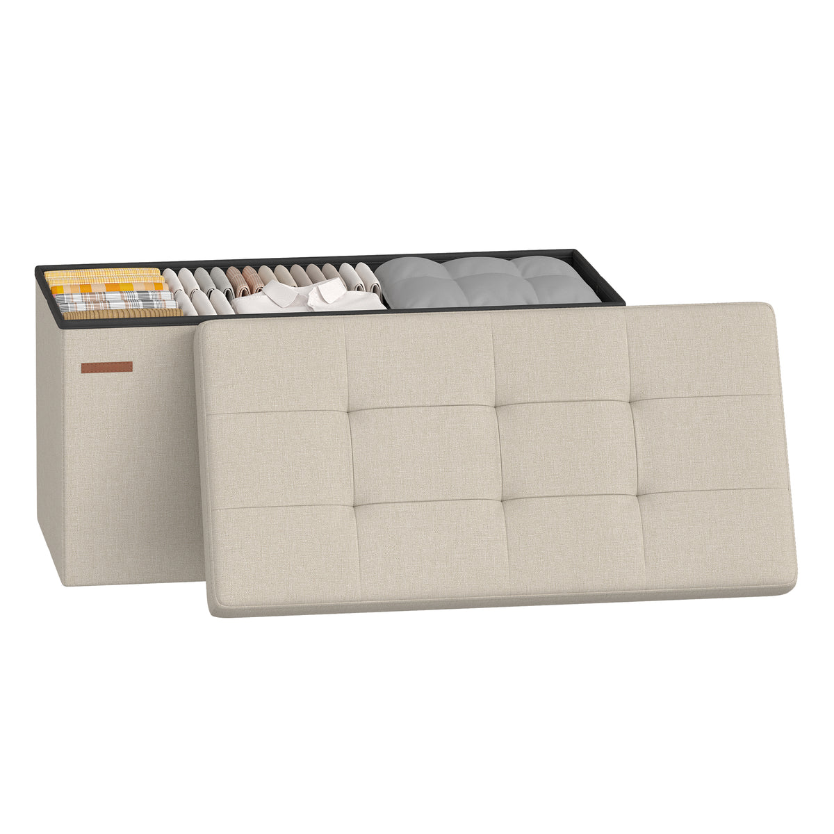 LEDREM Upholstered Storage Chest, 76 x 38 x 38 cm, Ottoman Bench for Bedroom, Entryway, Living Room, White