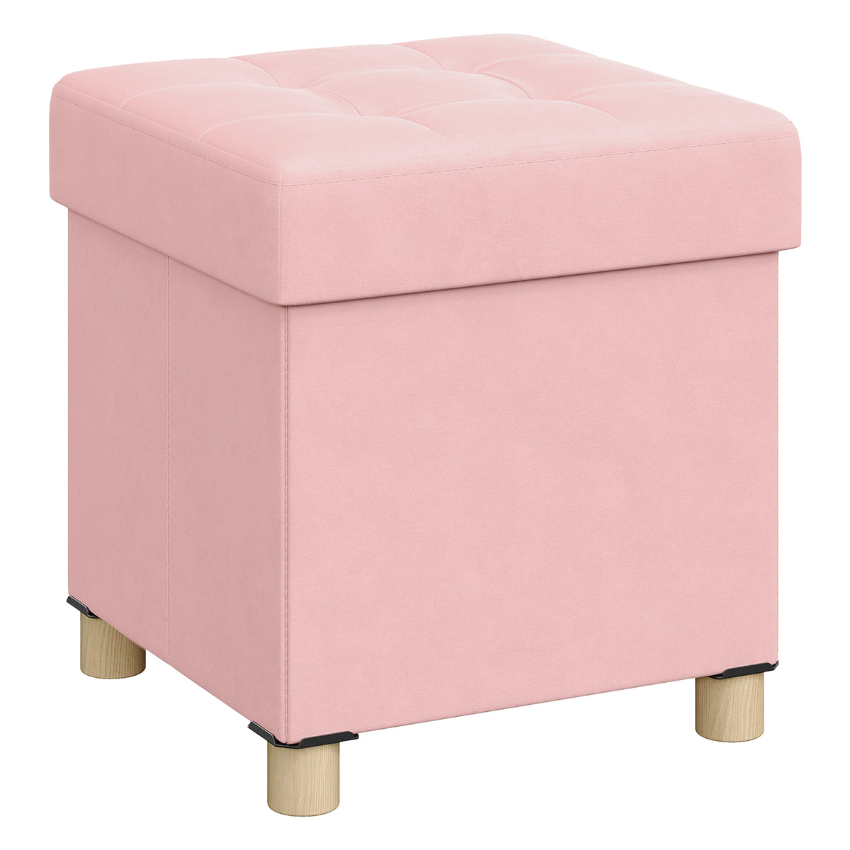 LEDREM Small Storage Ottoman, Collapsible Velvet Sitting Stool with Cushion, 15 x 15 x 15.8 inches, Pink
