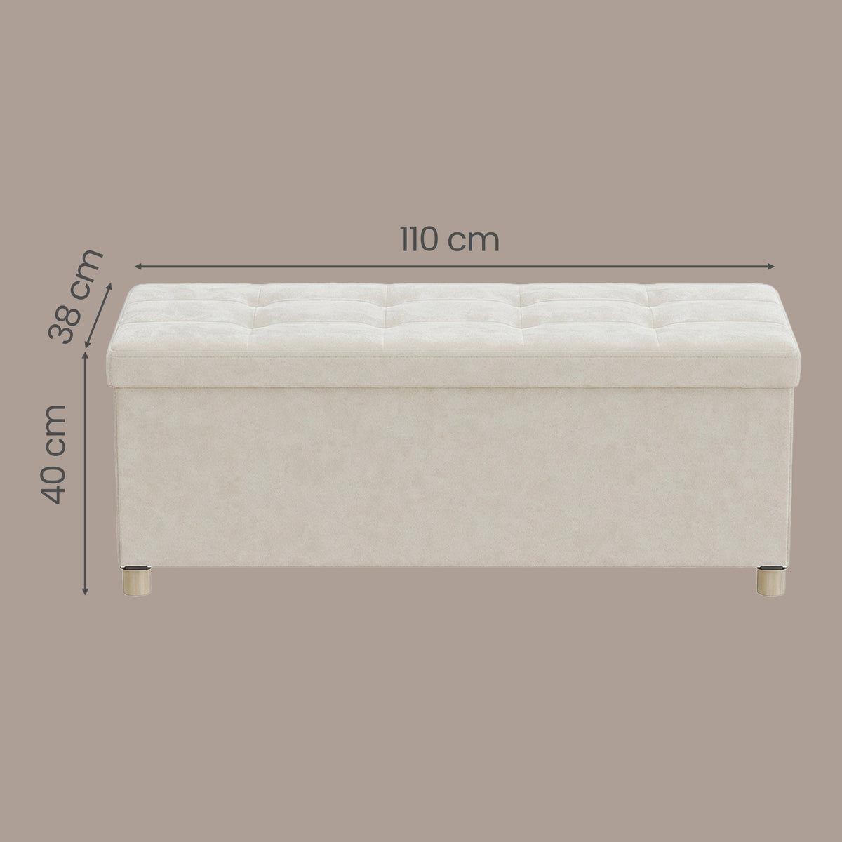 LEDREM 43.3-Inch Storage Ottoman Bench, 35-Gallon Folding Chest with Velvet, Supports up to 661.4 lb, for Entryway, Living Room or Bedroom, Beige and Black
