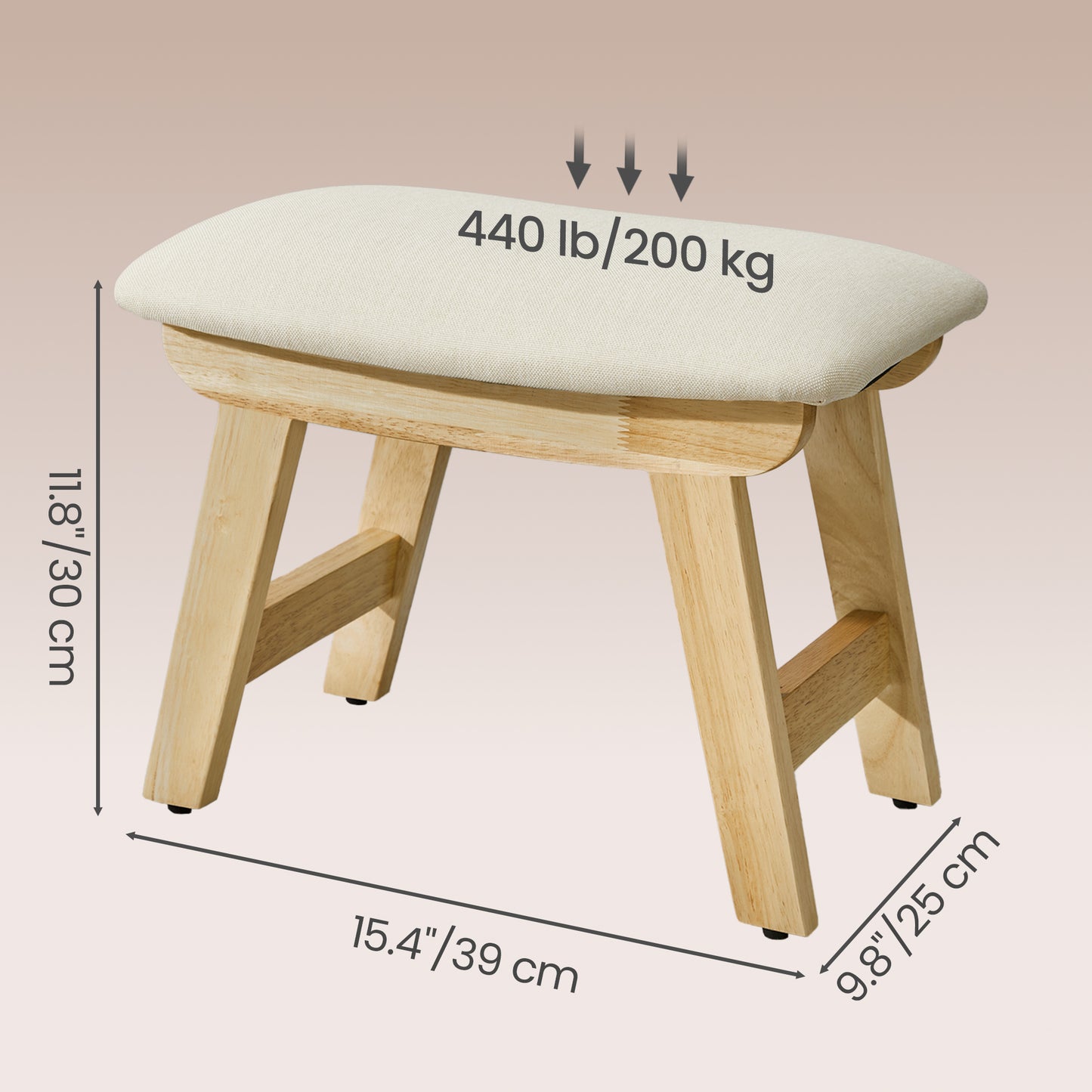 Padded Foot Stool Ottoman with Solid Wood Frame, Curved Cushion Footrest for Under Desk, Living Room, 15.4 x 11.8 x 9.8 Inches, Summer Sand and Natural Beige