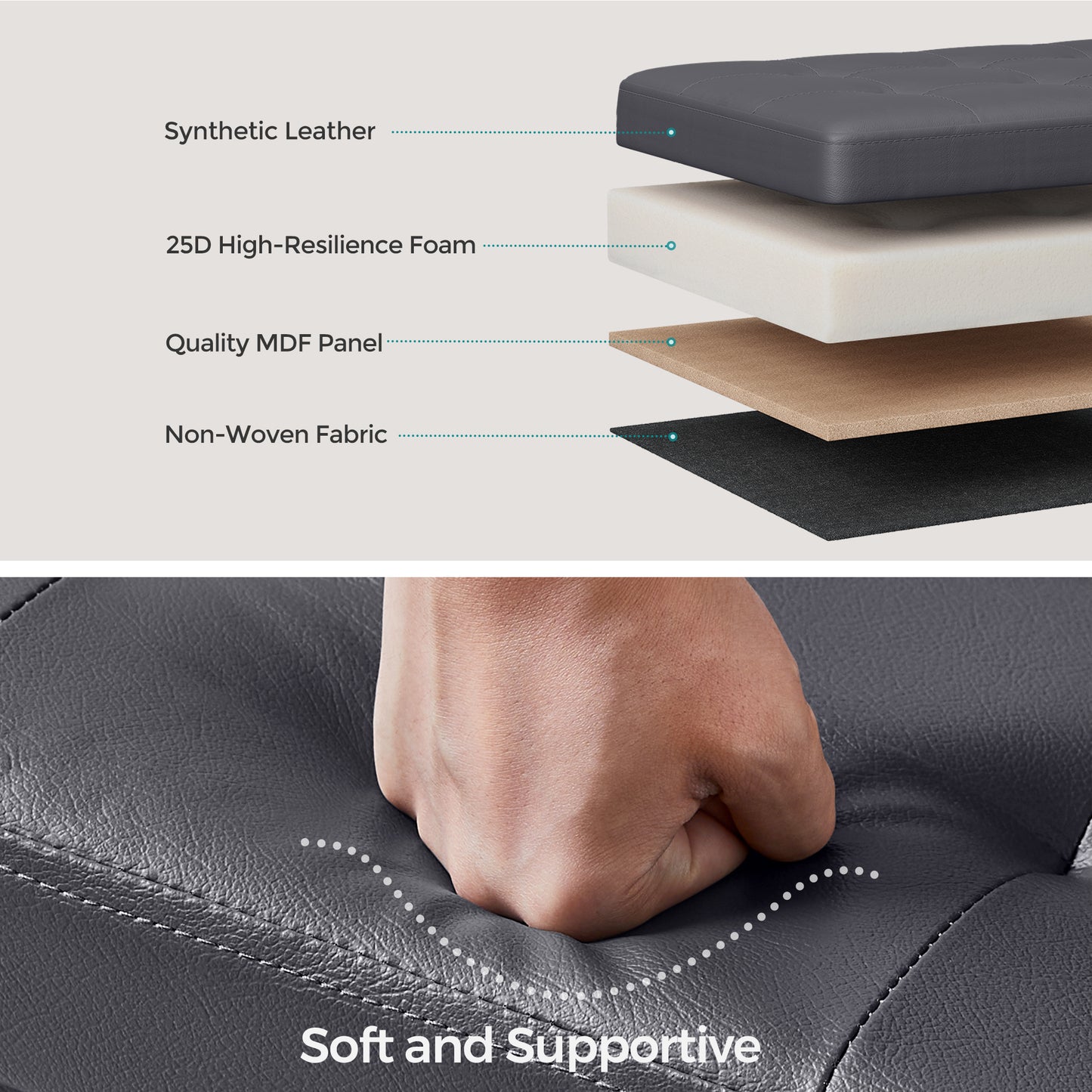 MAZIE Collection - 43" Foldable Storage Ottoman Bench, 660lb Capacity, Iron Frame, Multi-Use Footrest & Seat, 35 Gal Storage, Dark Gray
