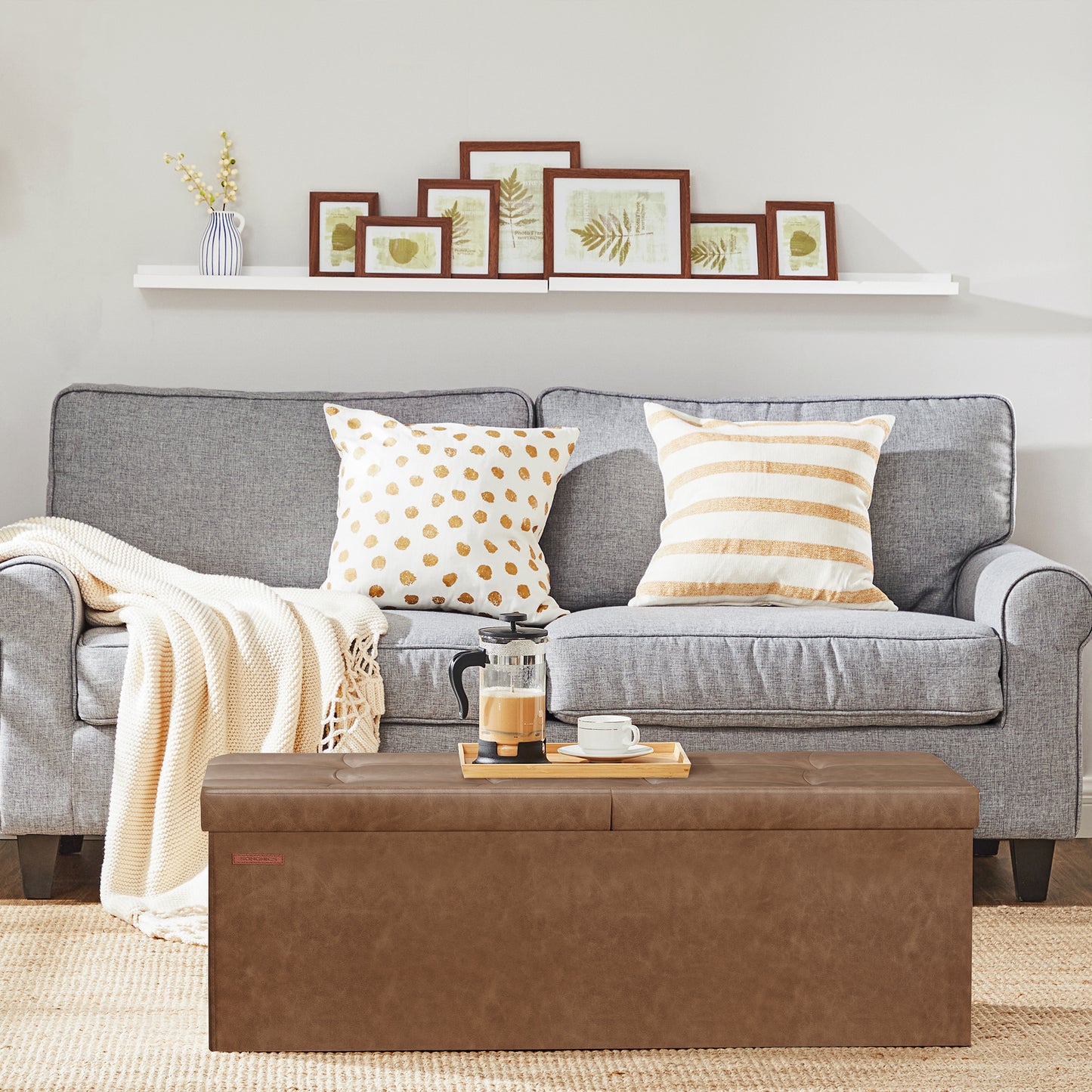 MAZIE Collection - 43" Foldable Storage Ottoman Bench with Removable Divider, 660lb Capacity, Multi-Functional Footrest, Seat, Coffee Table, 35 Gal Storage, Coffee Brown