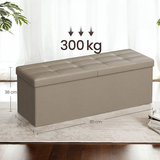 43" Foldable Storage Ottoman Bench with Removable Divider, 660 lb Capacity, for Living Room，Bedroom, Synthetic Leather, Camel Brown