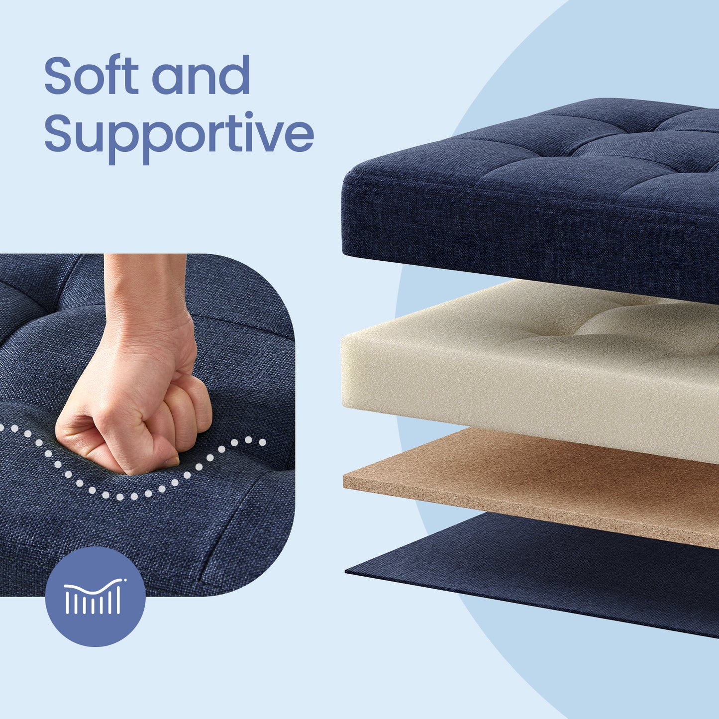 43" Foldable Storage Ottoman Bench, 660lb Capacity, Tufted Linen-Look, Multi-Functional Footrest, Seat, Coffee Table, for Living Room, Bedroom, Midnight Blue