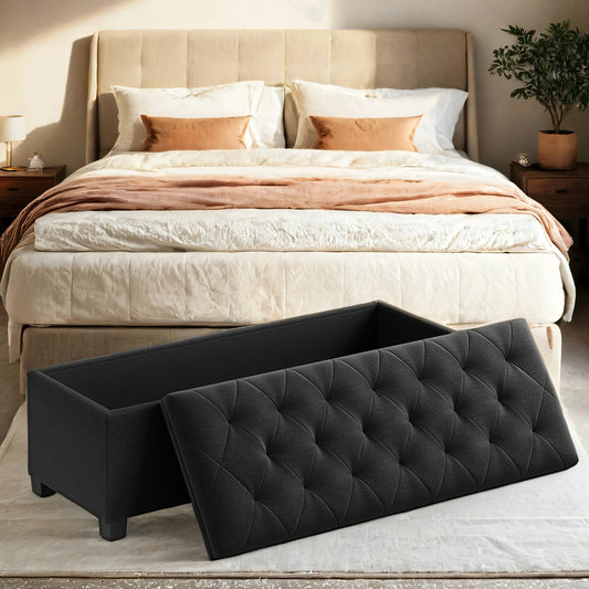 Modern Storage Ottoman Bench with Removable Cover, 43" Extra Wide, 660lb Capacity, Multi-Functional Footrest, Seat, Ink Black
