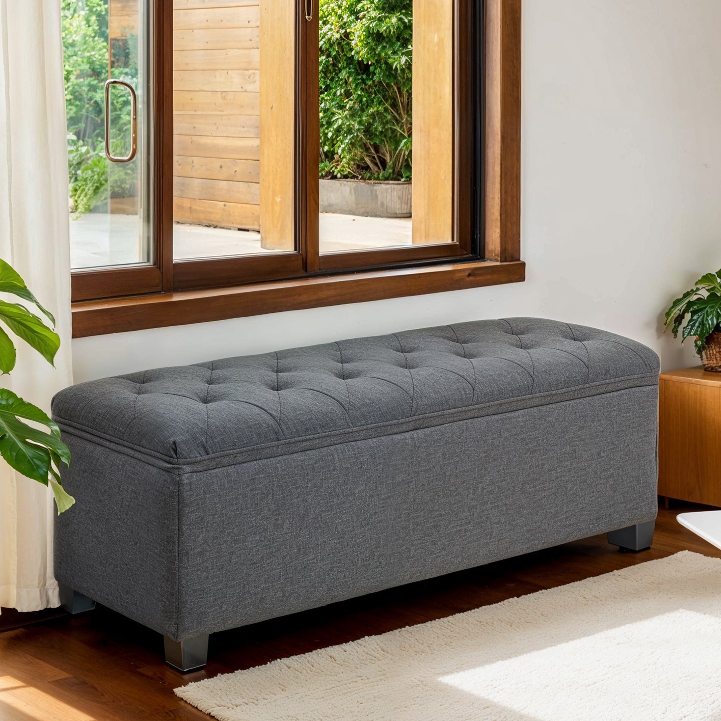 Multi-Functional Storage Ottoman Bench with Removable Cover, 43" Extra Wide, 660lb Capacity, for Living Room, Bedroom, Entryway, Dark Gray