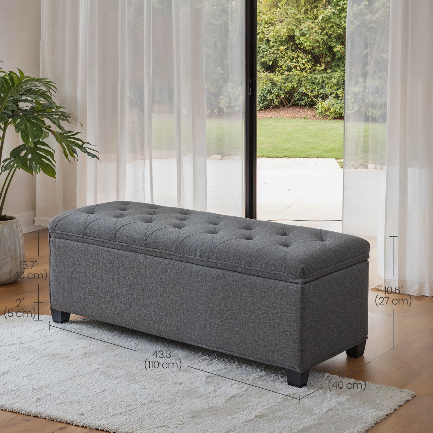 Multi-Functional Storage Ottoman Bench with Removable Cover, 43" Extra Wide, 660lb Capacity, for Living Room, Bedroom, Entryway, Dark Gray