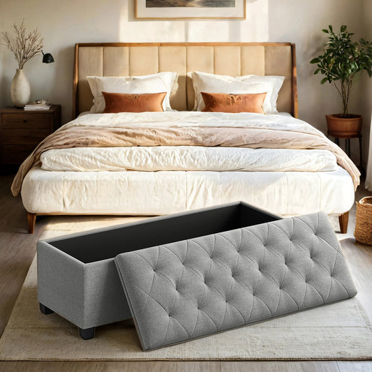 Multi-Functional Storage Ottoman Bench with Removable Cover, 43" Extra Wide, 660lb Capacity, for Living Room, Bedroom, Entryway, Light Gray