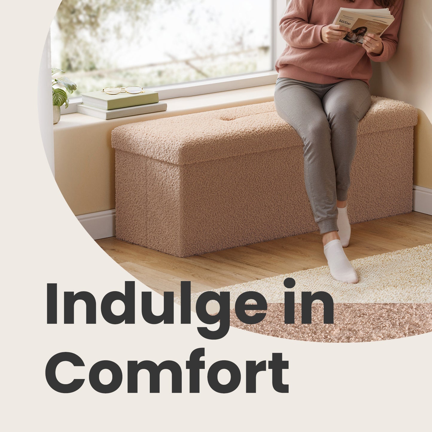Storage Ottoman Bench - 660lb Capacity, 35-Gallon Storage, Foldable, Multi-Functional Footrest/Seat, Camel Brown