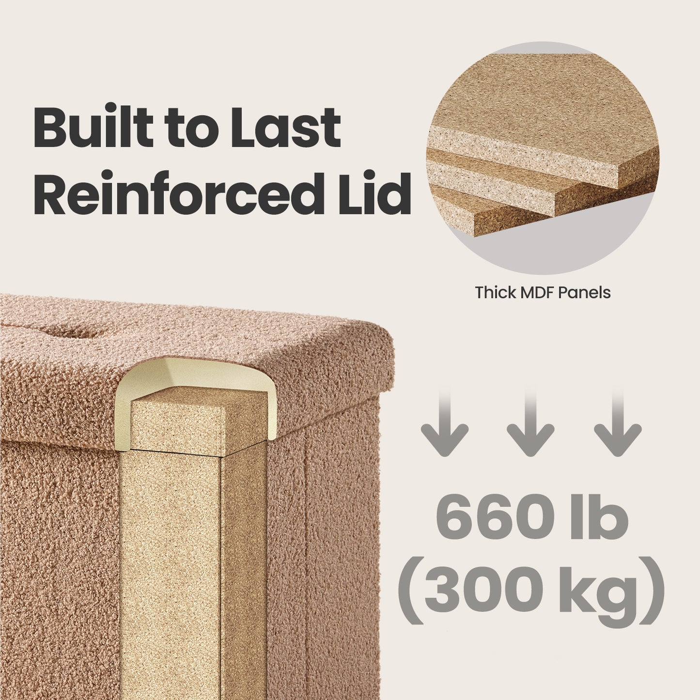 Storage Ottoman Bench - 660lb Capacity, 35-Gallon Storage, Foldable, Multi-Functional Footrest/Seat, Camel Brown