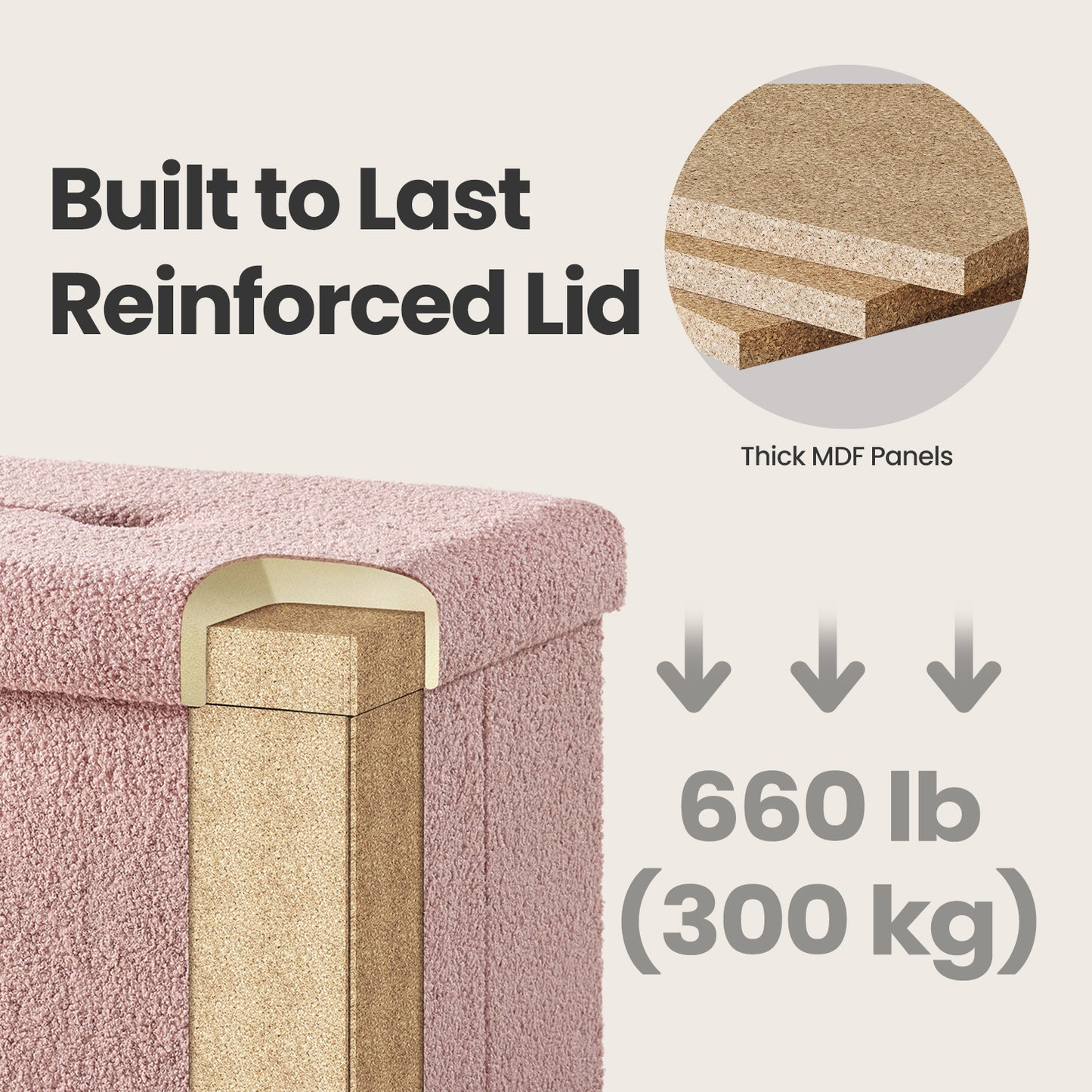 Storage Ottoman Bench - 660lb Capacity, 35-Gallon Storage, Foldable, Multi-Functional Footrest/Seat, Jelly Pink