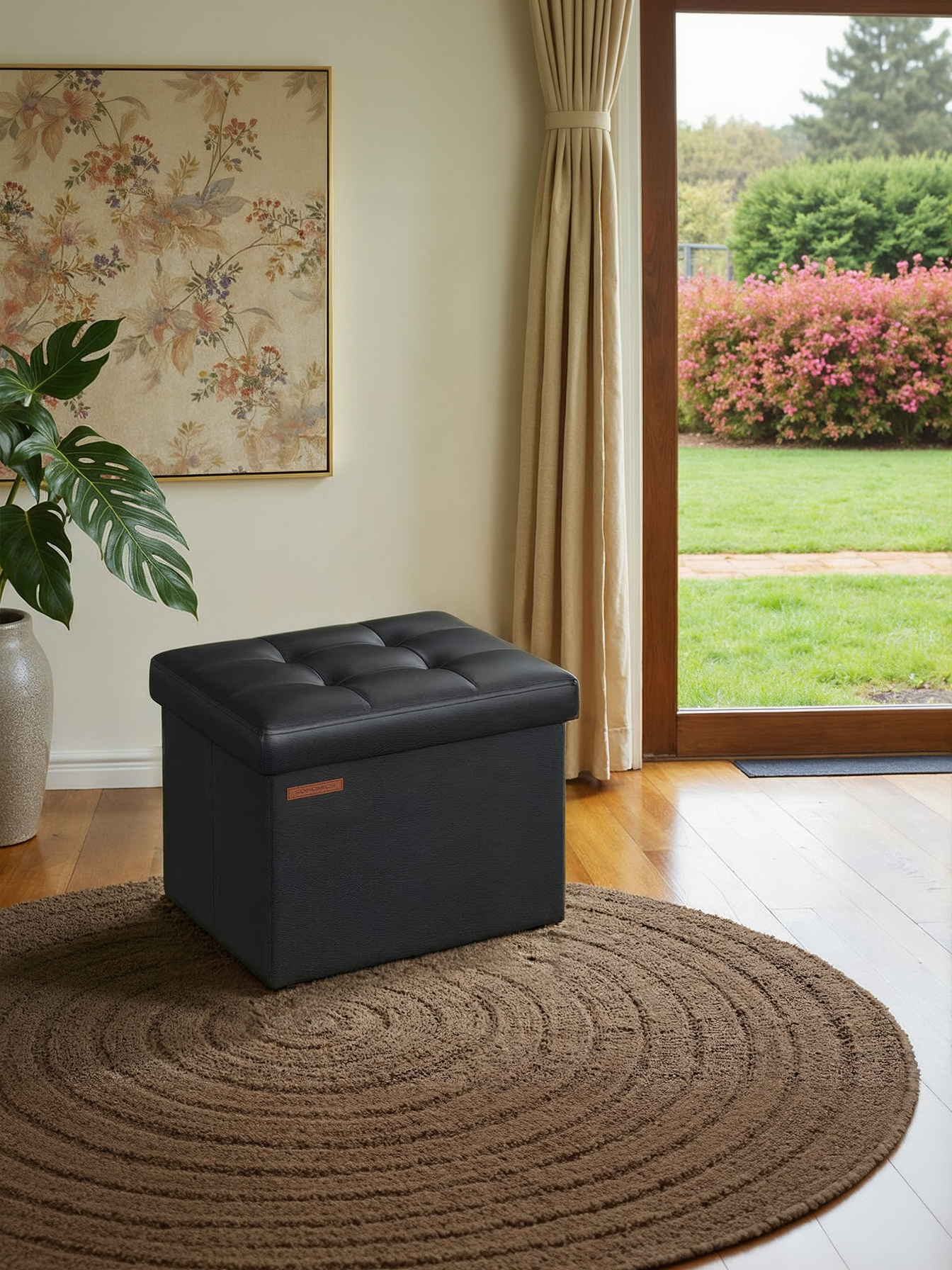 Folding Storage Ottoman Footstool, 12.2 x 16.1 Inch Cube Footrest with 286 lb Capacity for Living Room and Bedroom, Ink Black