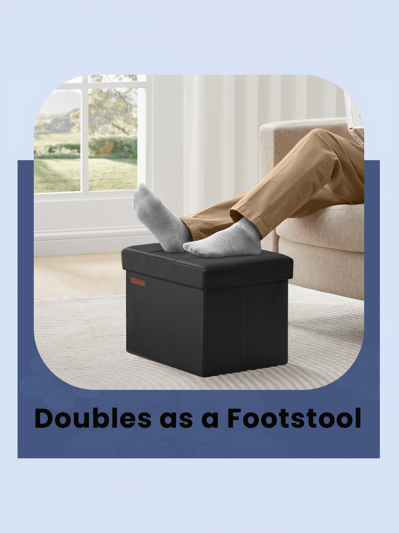 Folding Storage Ottoman Footstool, 12.2 x 16.1 Inch Cube Footrest with 286 lb Capacity for Living Room and Bedroom, Ink Black