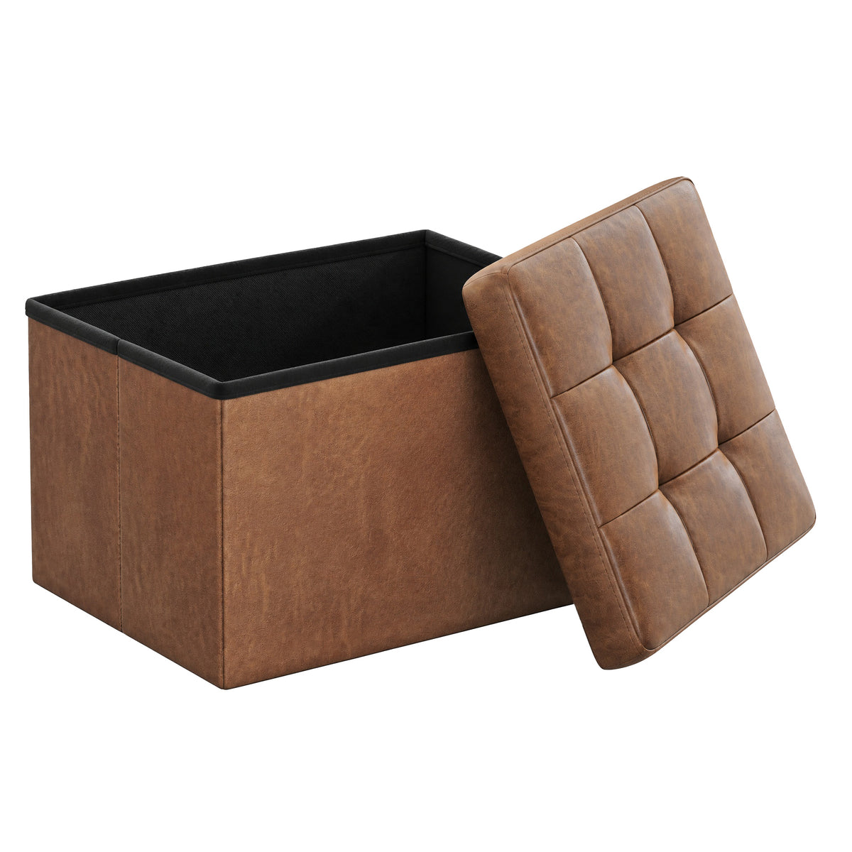 LEDREM Small Folding Storage Ottoman, Cube Foot Rest Stool, for Living Room, Dorm, Tan and Black
