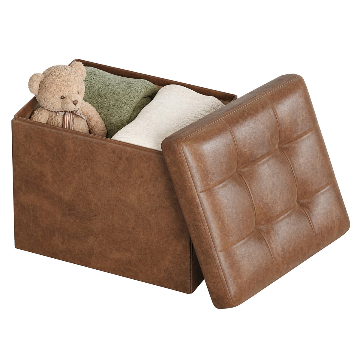 LEDREM Small Folding Storage Ottoman, Cube Foot Rest Stool, for Living Room, Dorm, Tan and Black