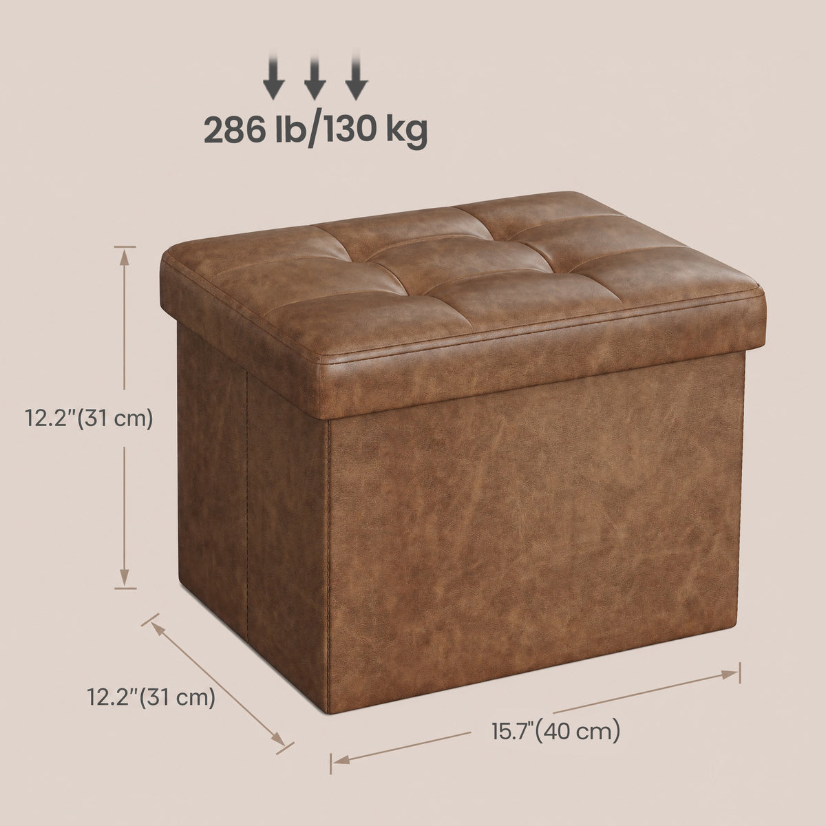 LEDREM Small Folding Storage Ottoman, Cube Foot Rest Stool, for Living Room, Dorm, Tan and Black