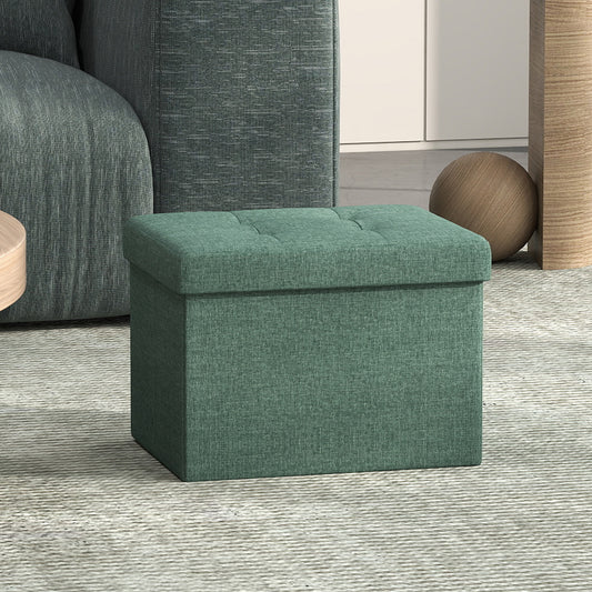 Small Folding Storage Ottoman with Tufted Linen Cover, Multifunction Footrest Stool with 32L Storage, Foldable, Durable 286 lb Capacity, for Living Room, Bedroom, Home Office, Retro Green
