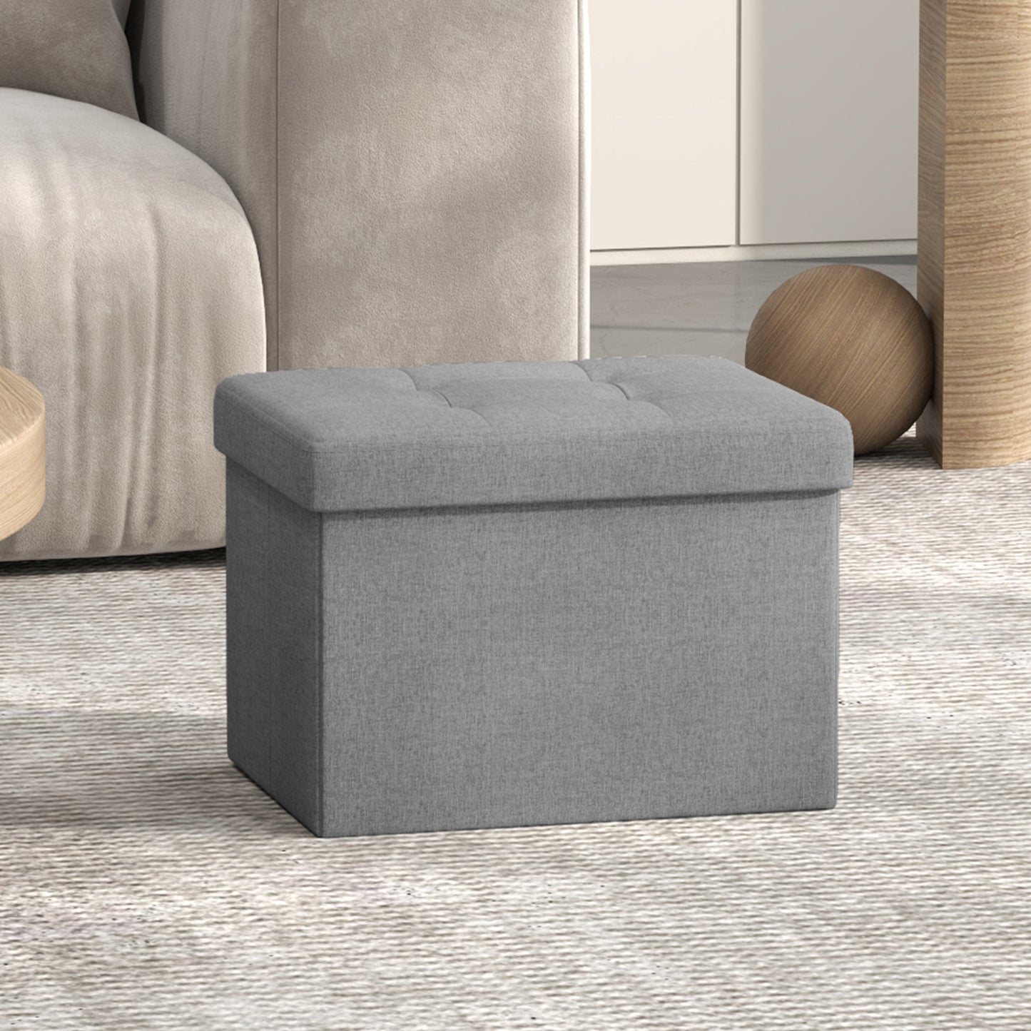 Foldable Storage Ottoman, 286lb Capacity Multi-Purpose Foot Rest Stool with 8 Gallon Storage, 16.1"W, Light Gray