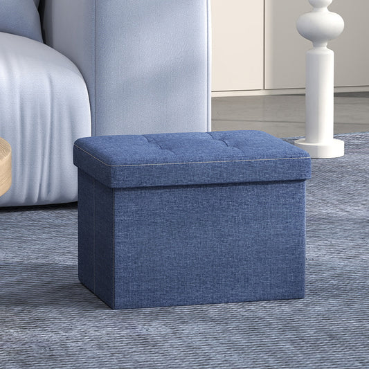 Foldable Storage Ottoman, 8 Gallon Capacity, 286 lb Weight Limit, Tufted Linen-Look, for Living Room, Bedroom, Light Denim Blue
