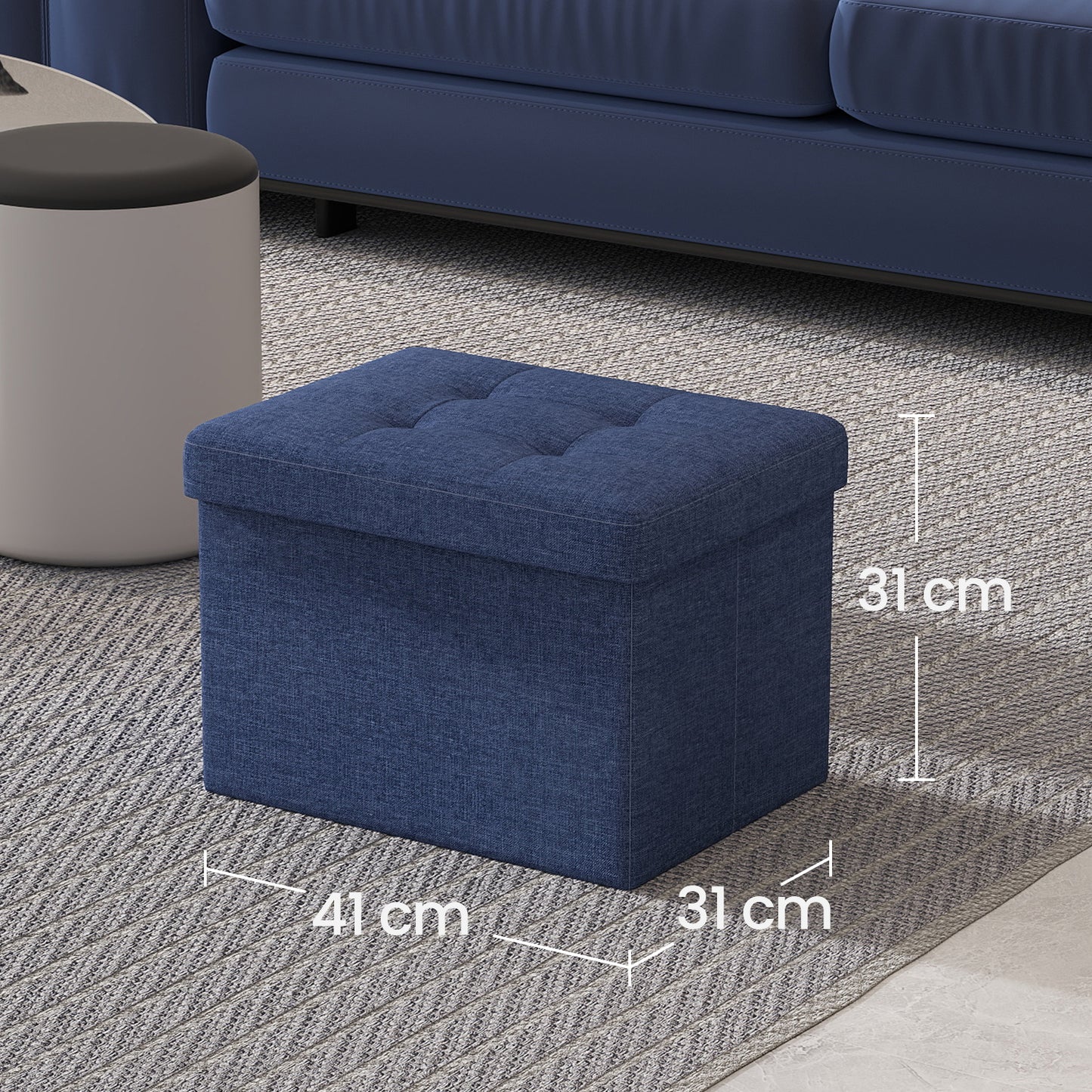 Foldable Storage Ottoman, 8 Gallon Capacity, 286 lb Weight Limit, Tufted Linen-Look, for Living Room, Bedroom, Light Denim Blue